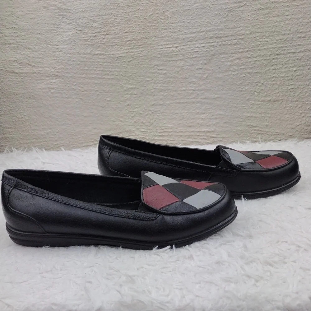 Dr Scholl's Double Air-Pillo Black Argyle Design Leather Upper Slip On Loafer